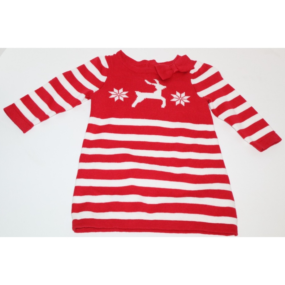 GYMBOREE Christmas Holiday Red White Sweater Dress Reindeer Bow Girls 3-6 Months